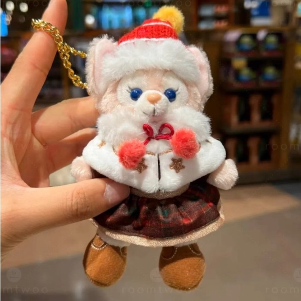 Disney Shanghai Linabell Plush Keychain with Red and White Winter Outfit